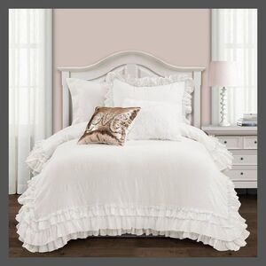 Open Box - Lush Decor - 2pc Twin/Twin Extra Long Ella Lace Ruffle Comforte White